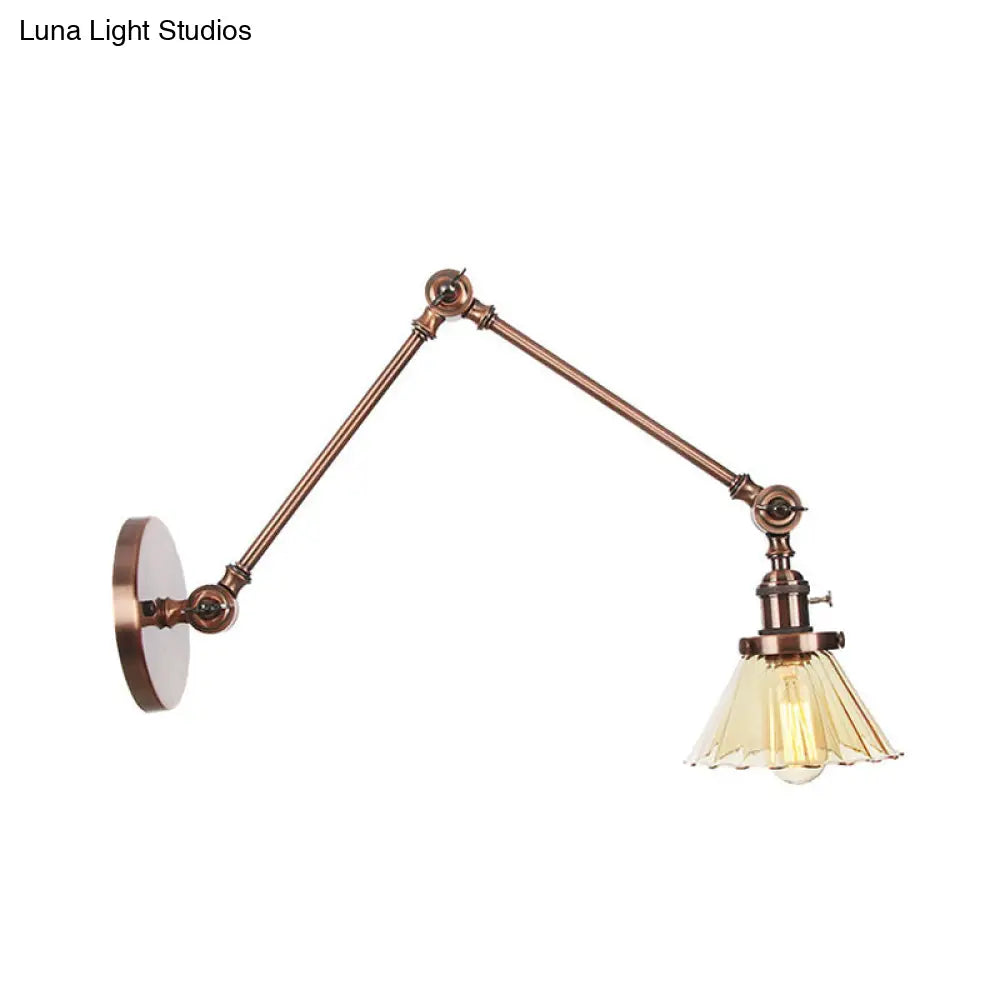 Industrial Cone Wall Light With Clear/Amber Glass And Arm - Black/Bronze/Brass (8+8/8+8+8)