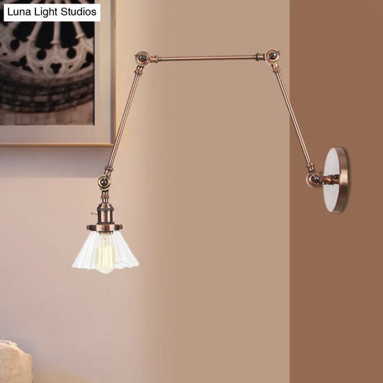 Industrial Cone Wall Light With Clear/Amber Glass And Arm - Black/Bronze/Brass (8+8/8+8+8)