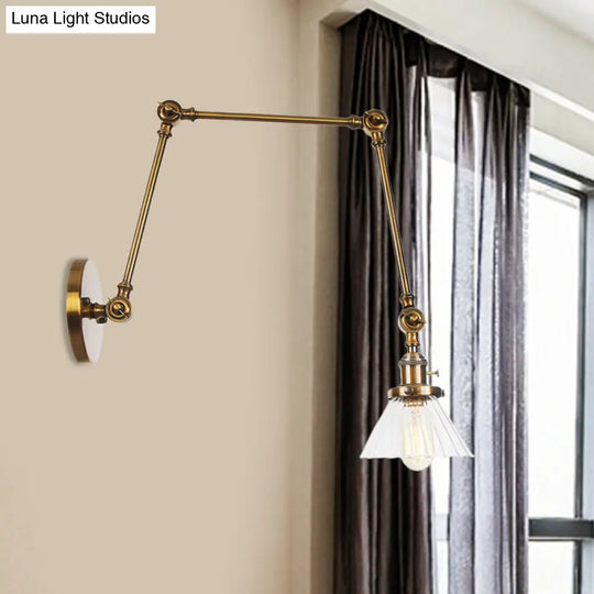 Industrial Cone Wall Light With Clear/Amber Glass And Arm - Black/Bronze/Brass (8+8/8+8+8)