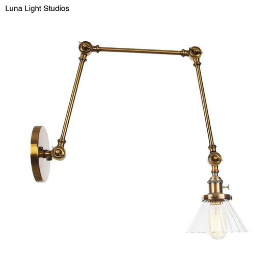 Industrial Cone Wall Light With Clear/Amber Glass And Arm - Black/Bronze/Brass (8+8/8+8+8)