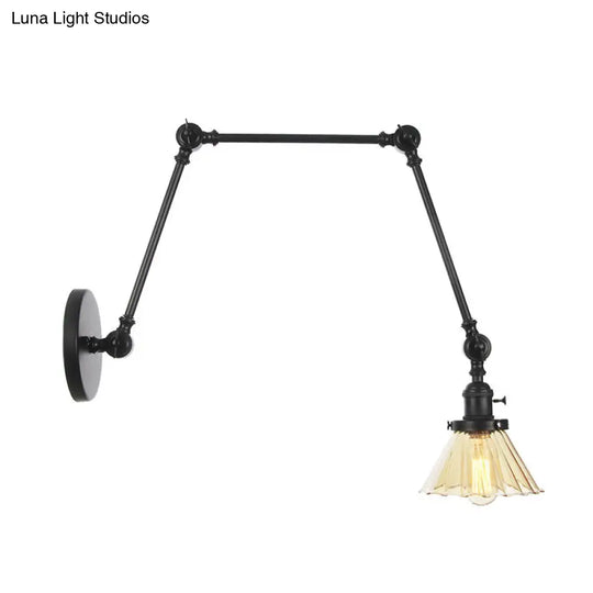 Industrial Cone Wall Light With Clear/Amber Glass And Arm - Black/Bronze/Brass (8+8/8+8+8)