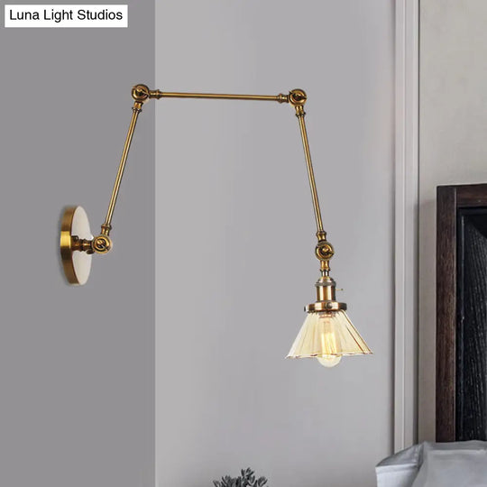 Industrial Cone Wall Light With Clear/Amber Glass And Arm - Black/Bronze/Brass (8+8/8+8+8)