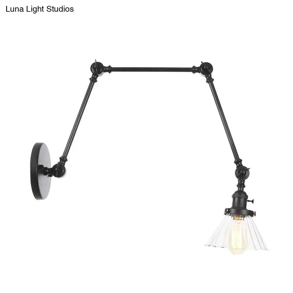 Industrial Cone Wall Light With Clear/Amber Glass And Arm - Black/Bronze/Brass (8+8/8+8+8)