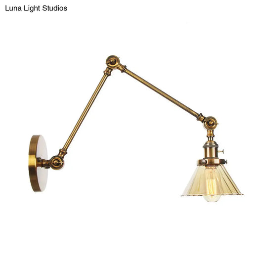 Industrial Cone Wall Light With Clear/Amber Glass And Arm - Black/Bronze/Brass (8+8/8+8+8)