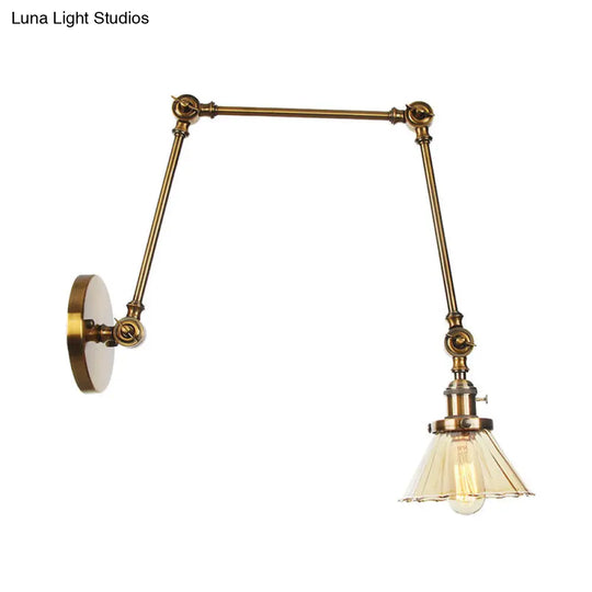 Industrial Cone Wall Light With Clear/Amber Glass And Arm - Black/Bronze/Brass (8+8/8+8+8)