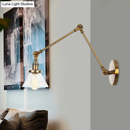 Industrial Cone Wall Light With Clear/Amber Glass And Arm - Black/Bronze/Brass (8+8/8+8+8)