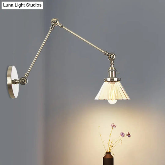 Industrial Cone Wall Light With Clear/Amber Glass And Arm - Black/Bronze/Brass (8+8/8+8+8)