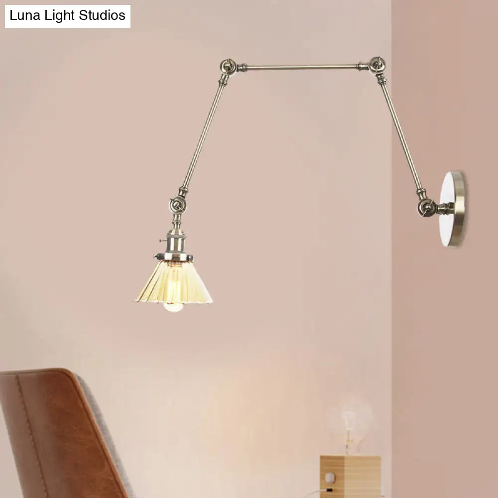 Industrial Cone Wall Light With Clear/Amber Glass And Arm - Black/Bronze/Brass (8+8/8+8+8)