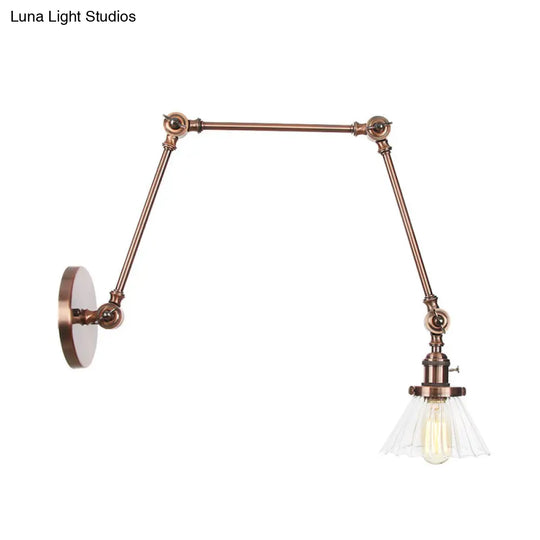 Industrial Cone Wall Light With Clear/Amber Glass And Arm - Black/Bronze/Brass (8+8/8+8+8)