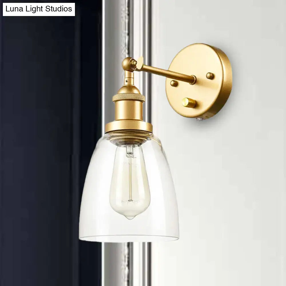 Industrial Cone Wall Sconce With Clear Glass & Brass Finish For Living Room Lighting