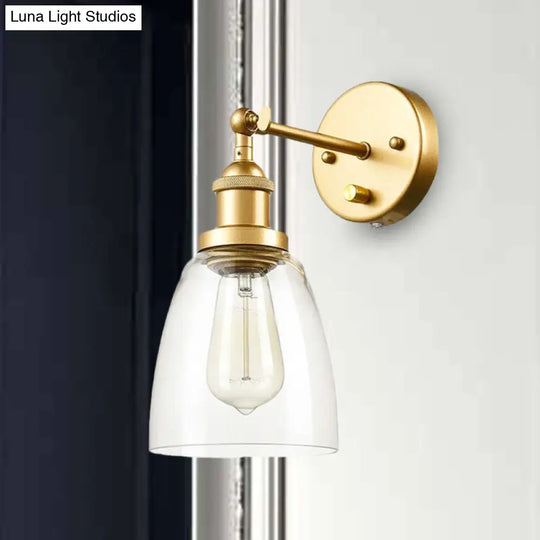 Industrial Cone Wall Sconce With Clear Glass & Brass Finish For Living Room Lighting