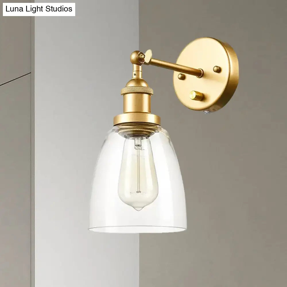 Industrial Cone Wall Sconce With Clear Glass & Brass Finish For Living Room Lighting