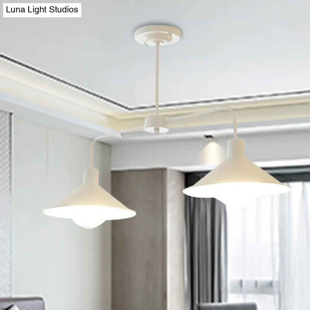 Industrial Conic Pendant Light - Black/White Stylish Metallic 2 Heads With Angle Arm Perfect For