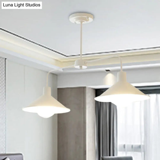 Industrial Conic Pendant Light - Black/White Stylish Metallic 2 Heads With Angle Arm Perfect For