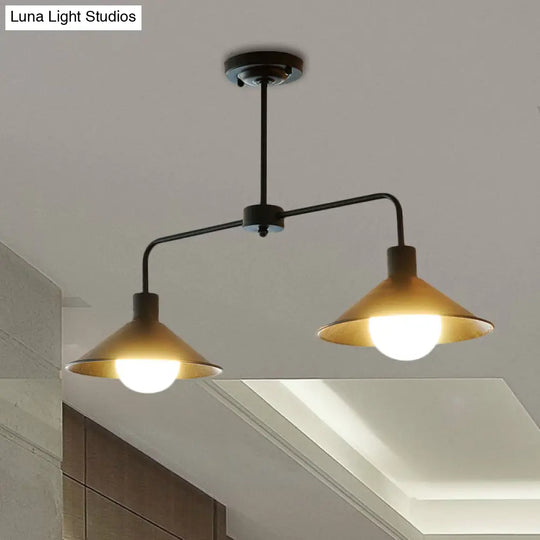 Industrial Conic Pendant Light - Black/White Stylish Metallic 2 Heads With Angle Arm Perfect For