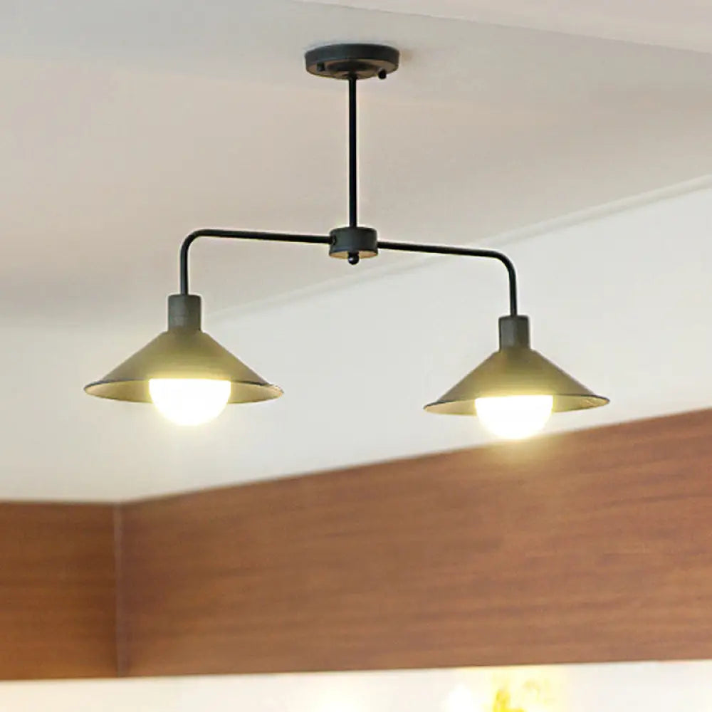 Industrial Conic Pendant Light - Black/White Stylish Metallic 2 Heads With Angle Arm Perfect For