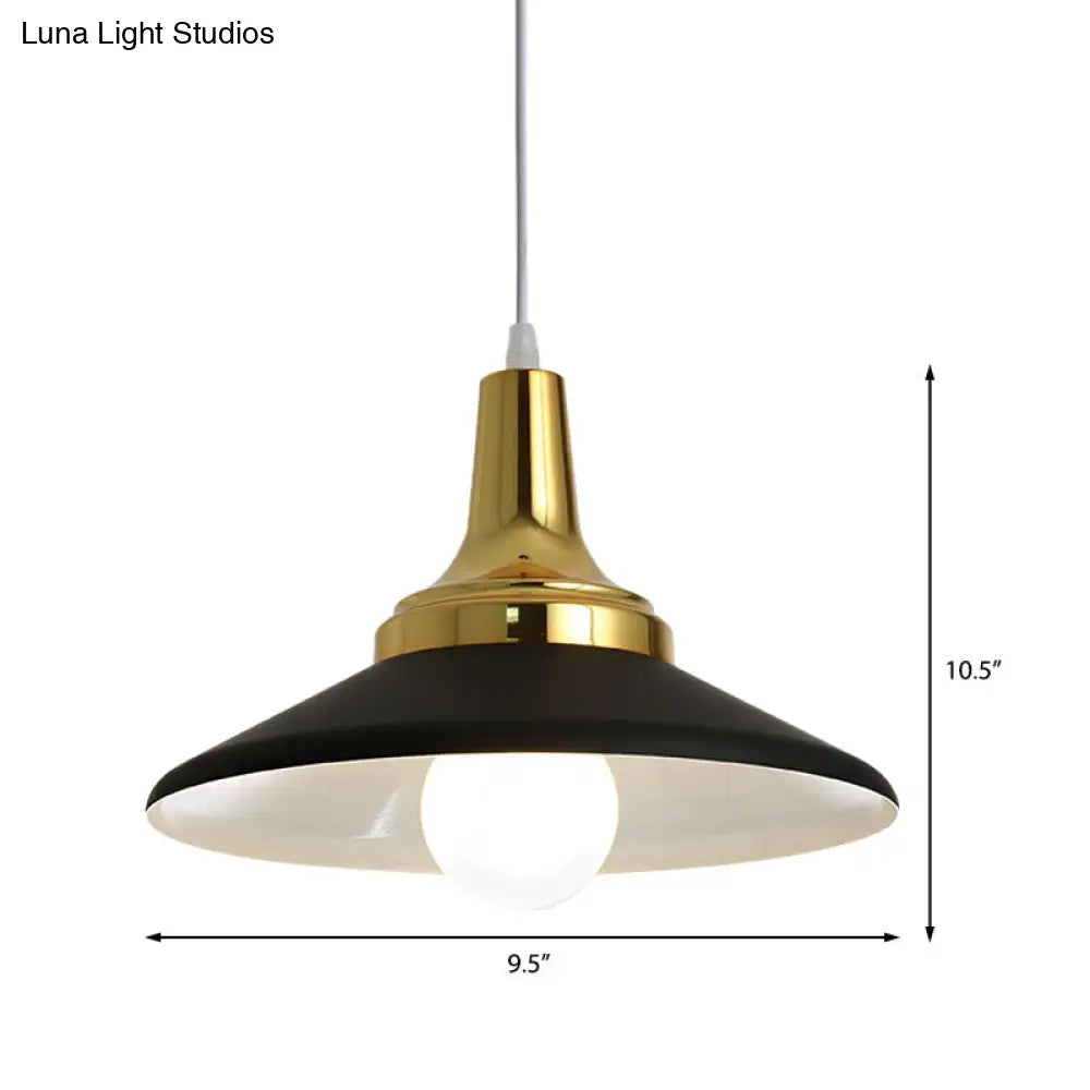 Industrial Conic Shade Hanging Pendant Light | Metallic Black Bedroom Suspended Lighting