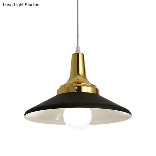 Industrial Conic Shade Hanging Pendant Light | Metallic Black Bedroom Suspended Lighting