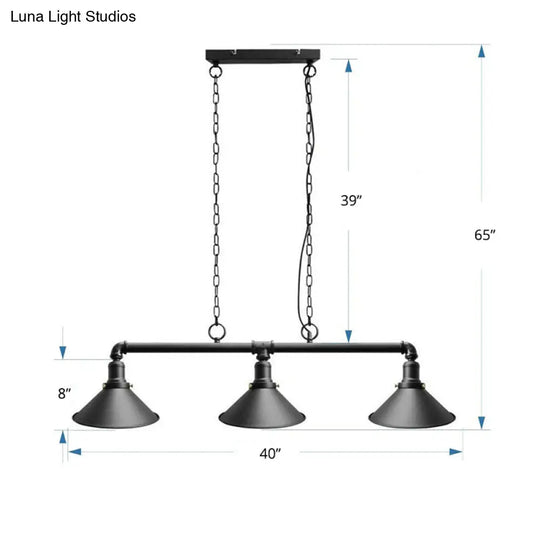 Industrial Conical 3-Head Black Hanging Ceiling Light For Restaurants