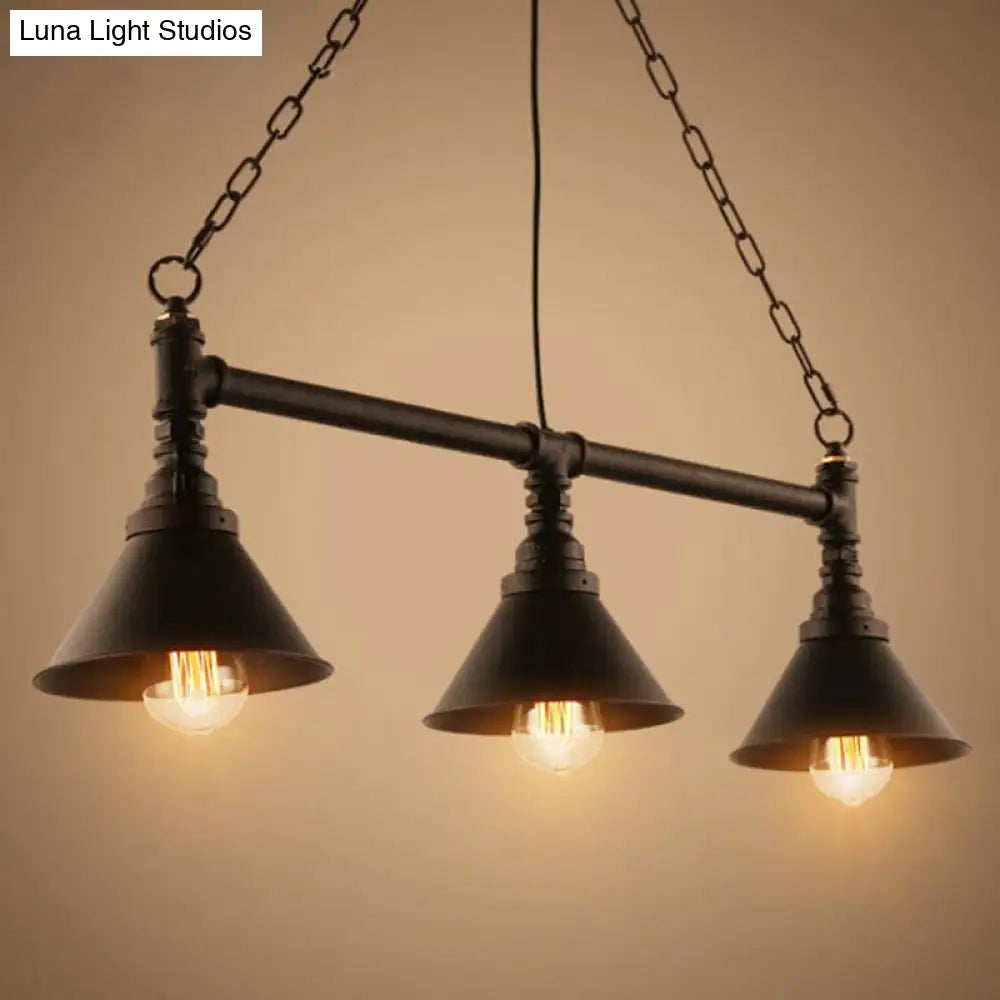 Industrial Conical 3-Head Black Hanging Ceiling Light For Restaurants