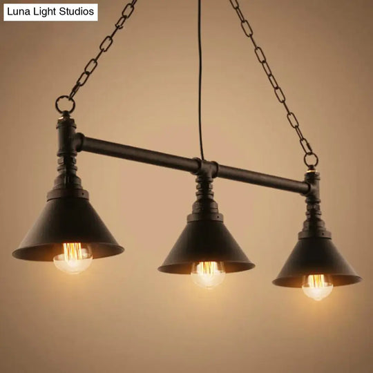 Industrial Conical 3-Head Black Hanging Ceiling Light For Restaurants