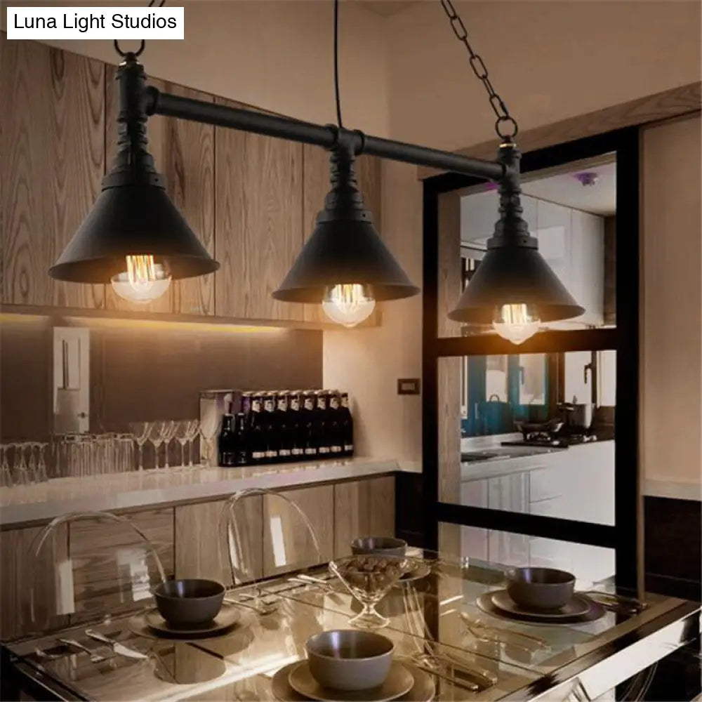 Industrial Conical 3-Head Black Hanging Ceiling Light For Restaurants