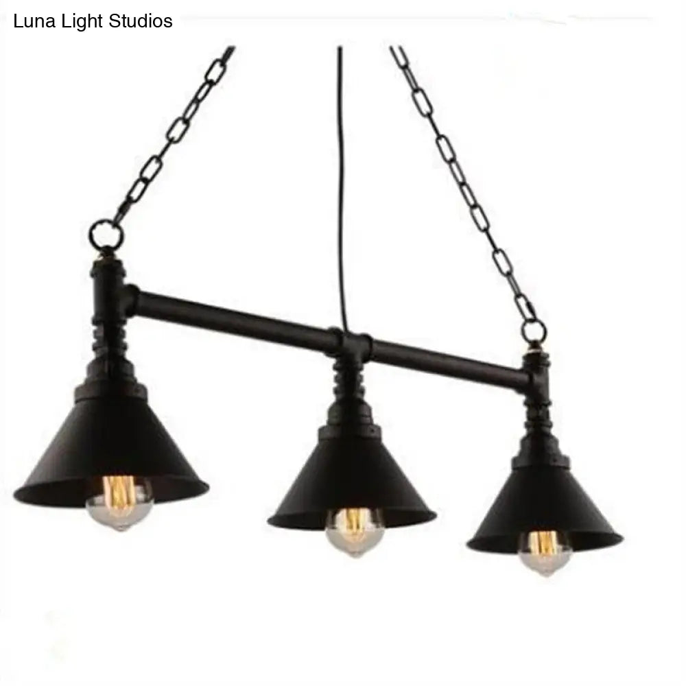 Industrial Conical 3-Head Black Hanging Ceiling Light For Restaurants