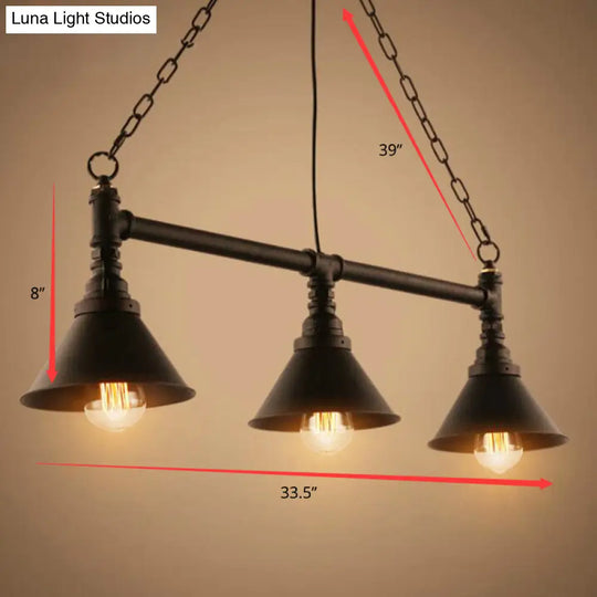 Industrial Conical 3-Head Black Hanging Ceiling Light For Restaurants