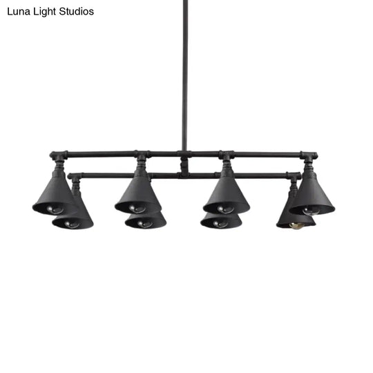 Industrial Conical Iron Pendant Light With 8 Bulbs For Wine Bar - Black/Rust