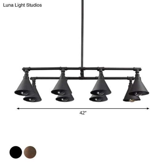 Industrial Conical Iron Pendant Light With 8 Bulbs For Wine Bar - Black/Rust