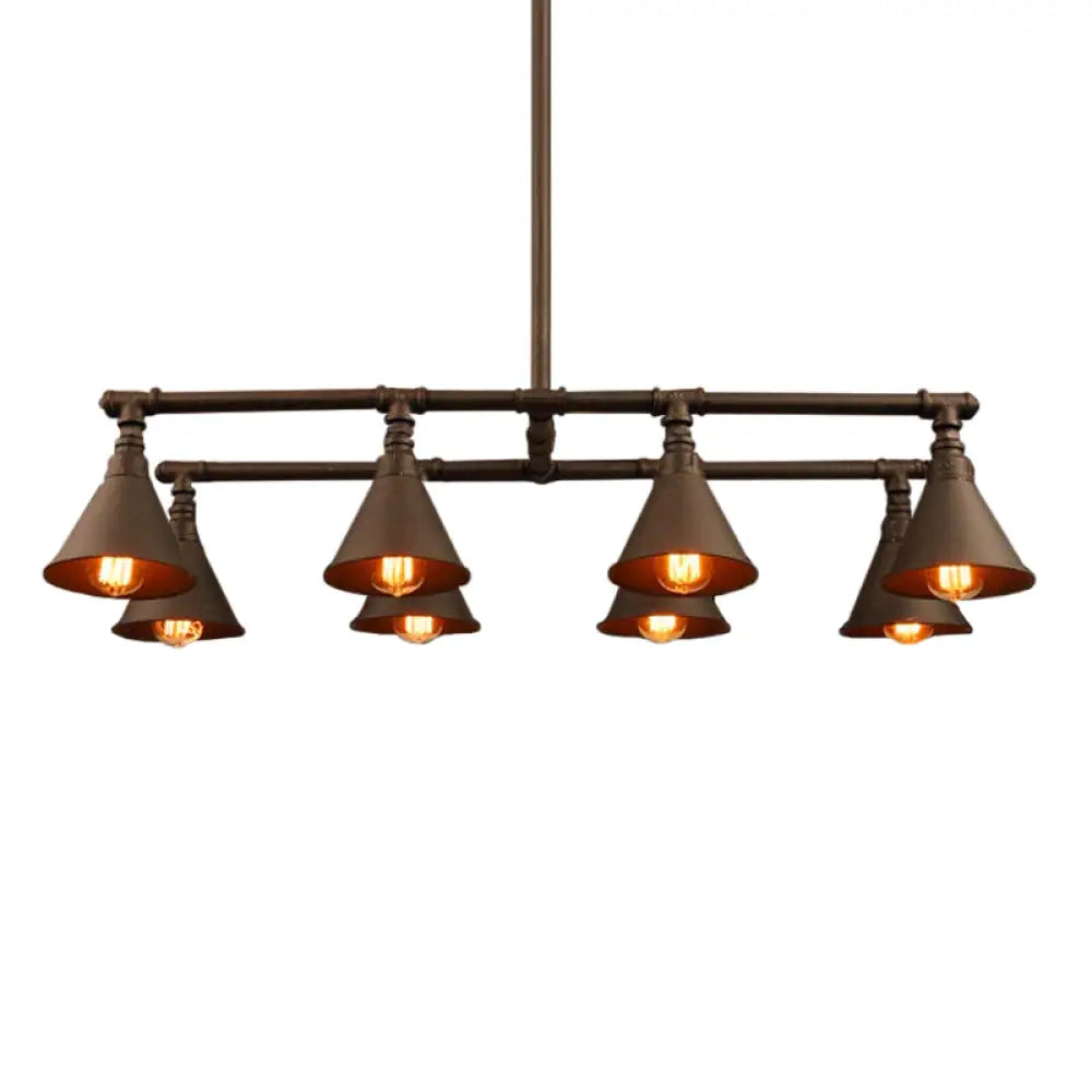 Industrial Conical Iron Pendant Light With 8 Bulbs For Wine Bar - Black/Rust Rust