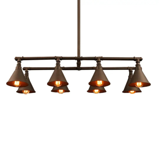 Industrial Conical Iron Pendant Light With 8 Bulbs For Wine Bar - Black/Rust Rust