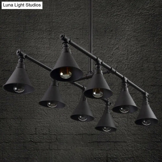 Industrial Conical Iron Pendant Light With 8 Bulbs For Wine Bar - Black/Rust