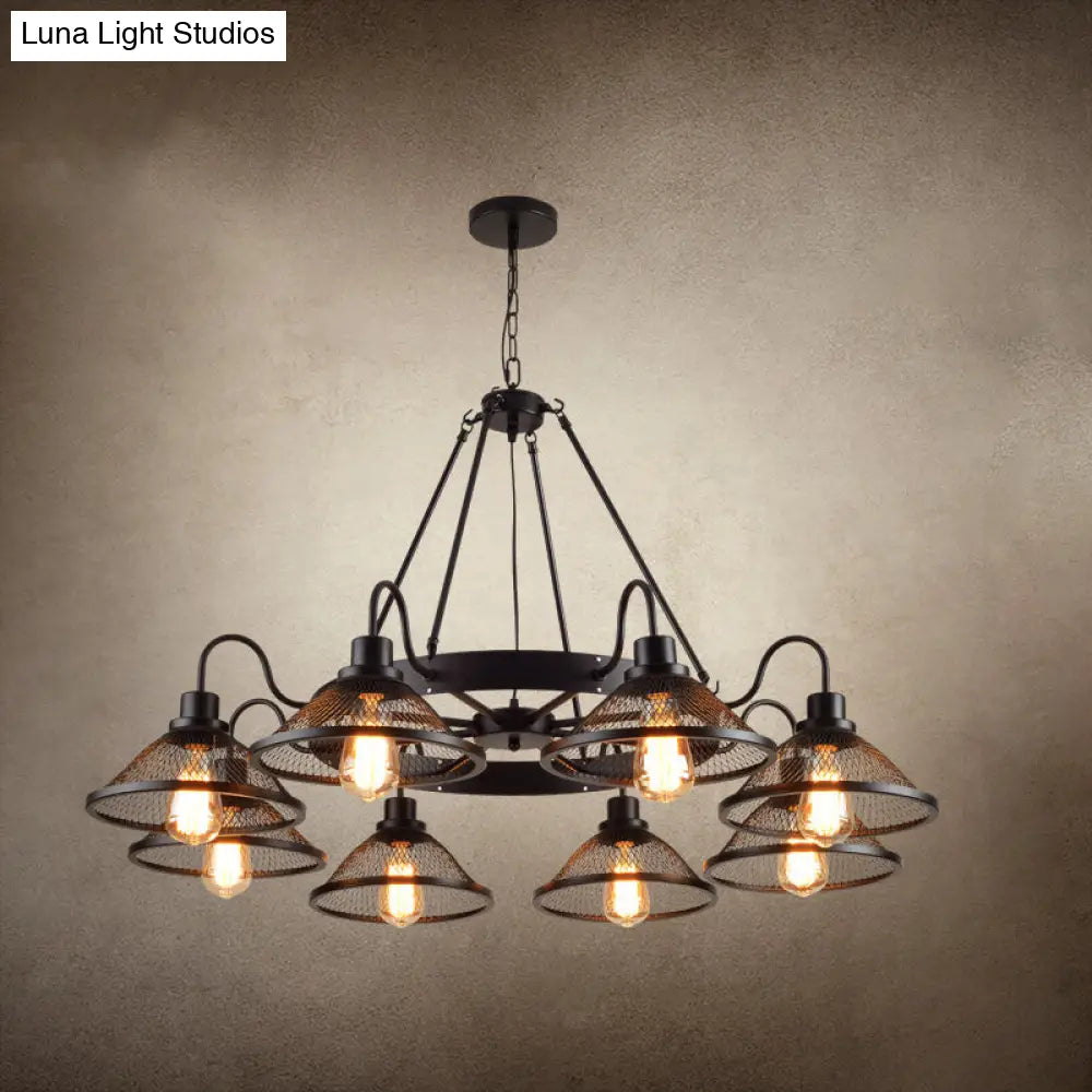 Industrial Black Conical Mesh Chandelier: Stylish Suspended Lighting For Restaurants 8 / Down