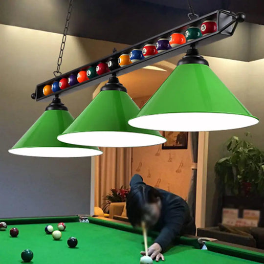 Industrial Conical Metal Billiard Lamp With Country Club Island Light & Rolled Edge 3 / Green Frame