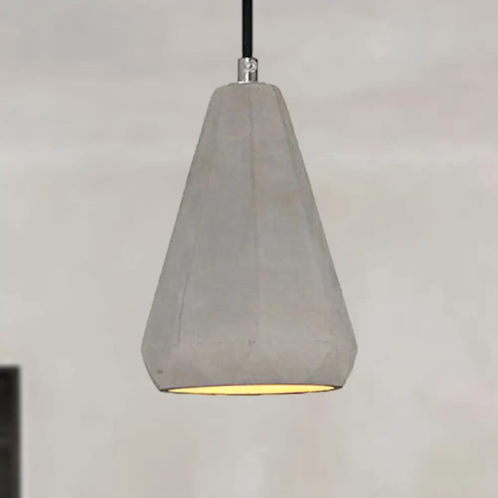 Industrial Conical Pendant Light - Gray Cement Finish Minimalist Kitchen Hanging Fixture Grey