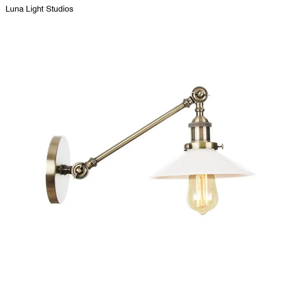 Industrial Conical Sconce Light With Opal Glass - Black/Bronze/Brass Finish Arm Mount 8/12 L