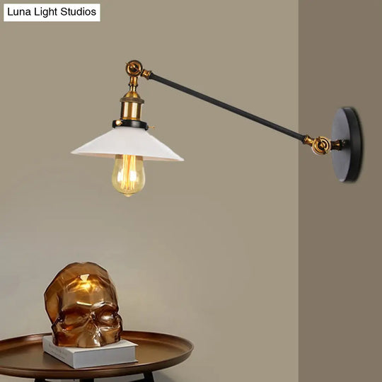 Industrial Conical Sconce Light With Opal Glass - Black/Bronze/Brass Finish Arm Mount 8/12 L