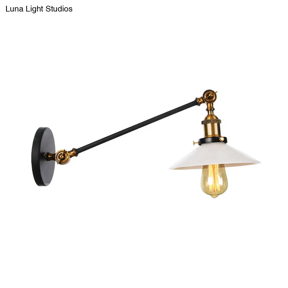 Industrial Conical Sconce Light With Opal Glass - Black/Bronze/Brass Finish Arm Mount 8/12 L