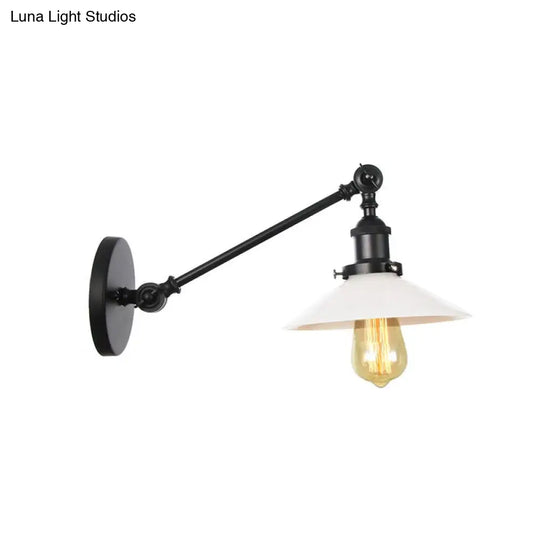 Industrial Conical Sconce Light With Opal Glass - Black/Bronze/Brass Finish Arm Mount 8/12 L