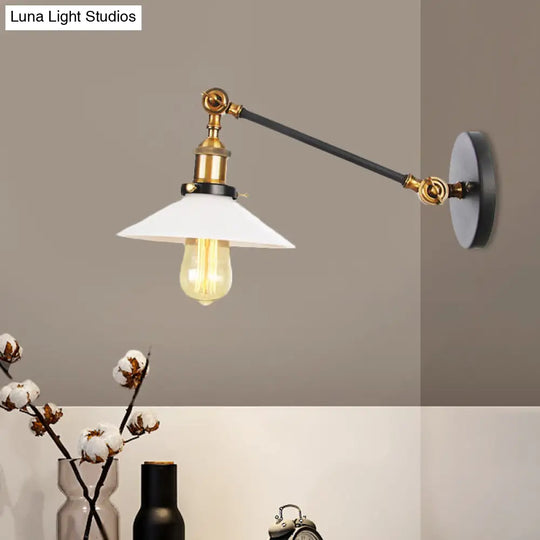 Industrial Conical Sconce Light With Opal Glass - Black/Bronze/Brass Finish Arm Mount 8/12 L