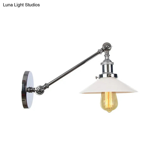 Industrial Conical Sconce Light With Opal Glass - Black/Bronze/Brass Finish Arm Mount 8/12 L