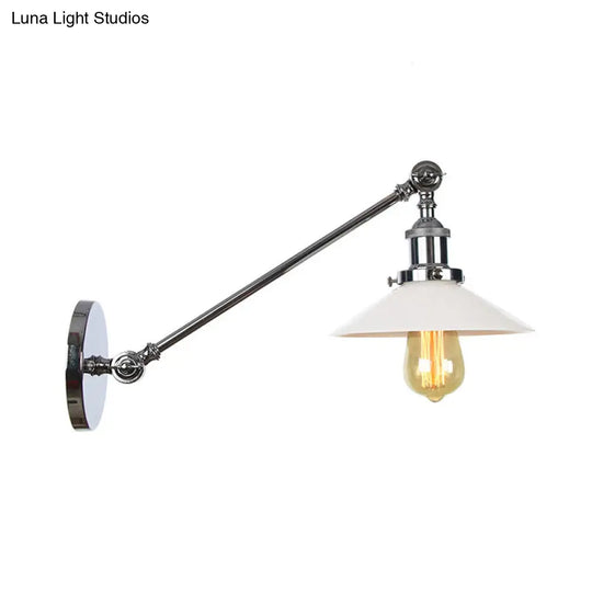 Industrial Conical Sconce Light With Opal Glass - Black/Bronze/Brass Finish Arm Mount 8/12 L