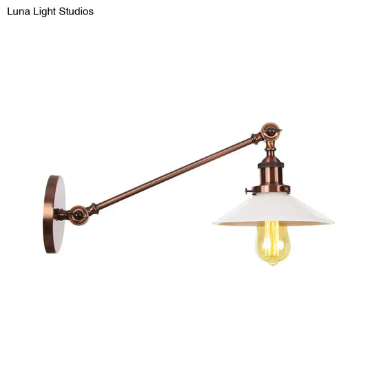 Industrial Conical Sconce Light With Opal Glass - Black/Bronze/Brass Finish Arm Mount 8/12 L