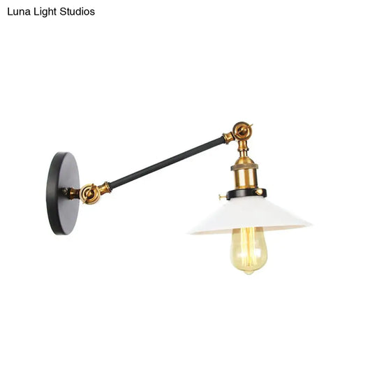 Industrial Conical Sconce Light With Opal Glass - Black/Bronze/Brass Finish Arm Mount 8/12 L