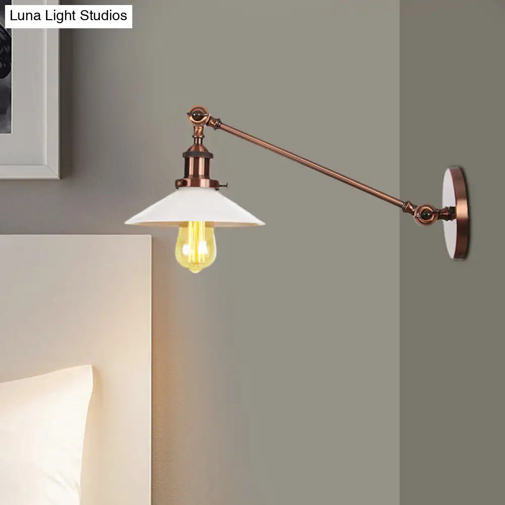 Industrial Conical Sconce Light With Opal Glass - Black/Bronze/Brass Finish Arm Mount 8/12 L