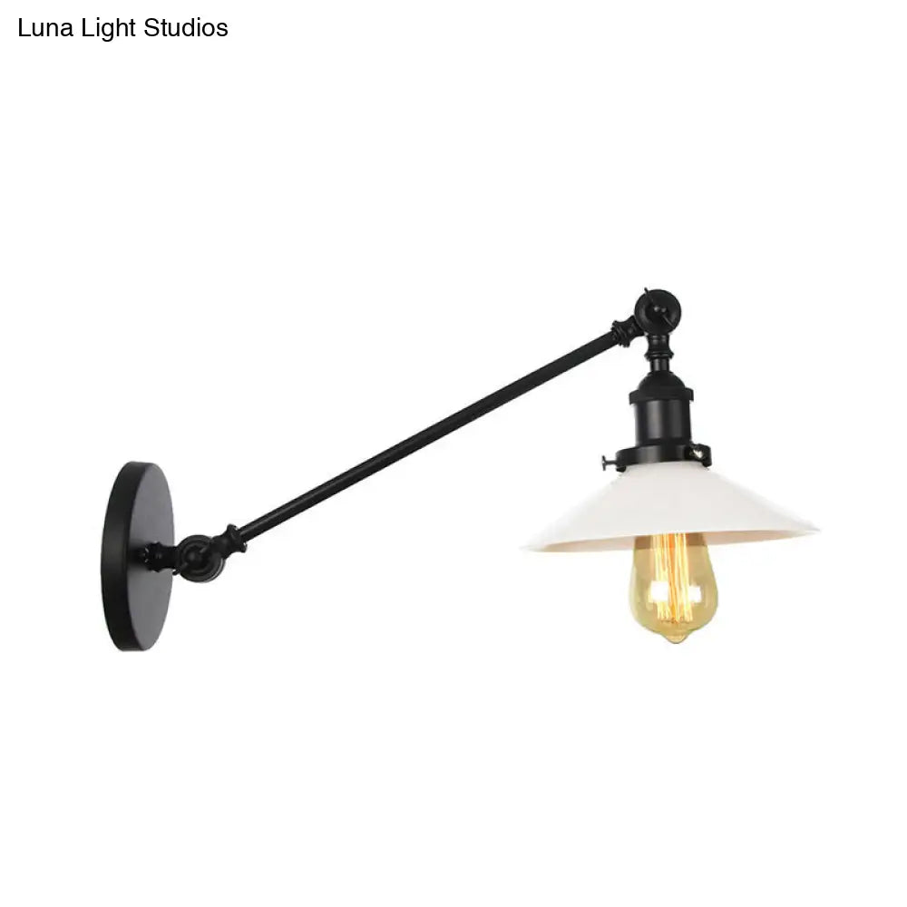 Industrial Conical Sconce Light With Opal Glass - Black/Bronze/Brass Finish Arm Mount 8/12 L