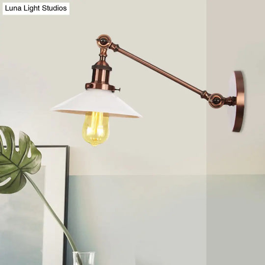 Industrial Conical Sconce Light With Opal Glass - Black/Bronze/Brass Finish Arm Mount 8/12 L