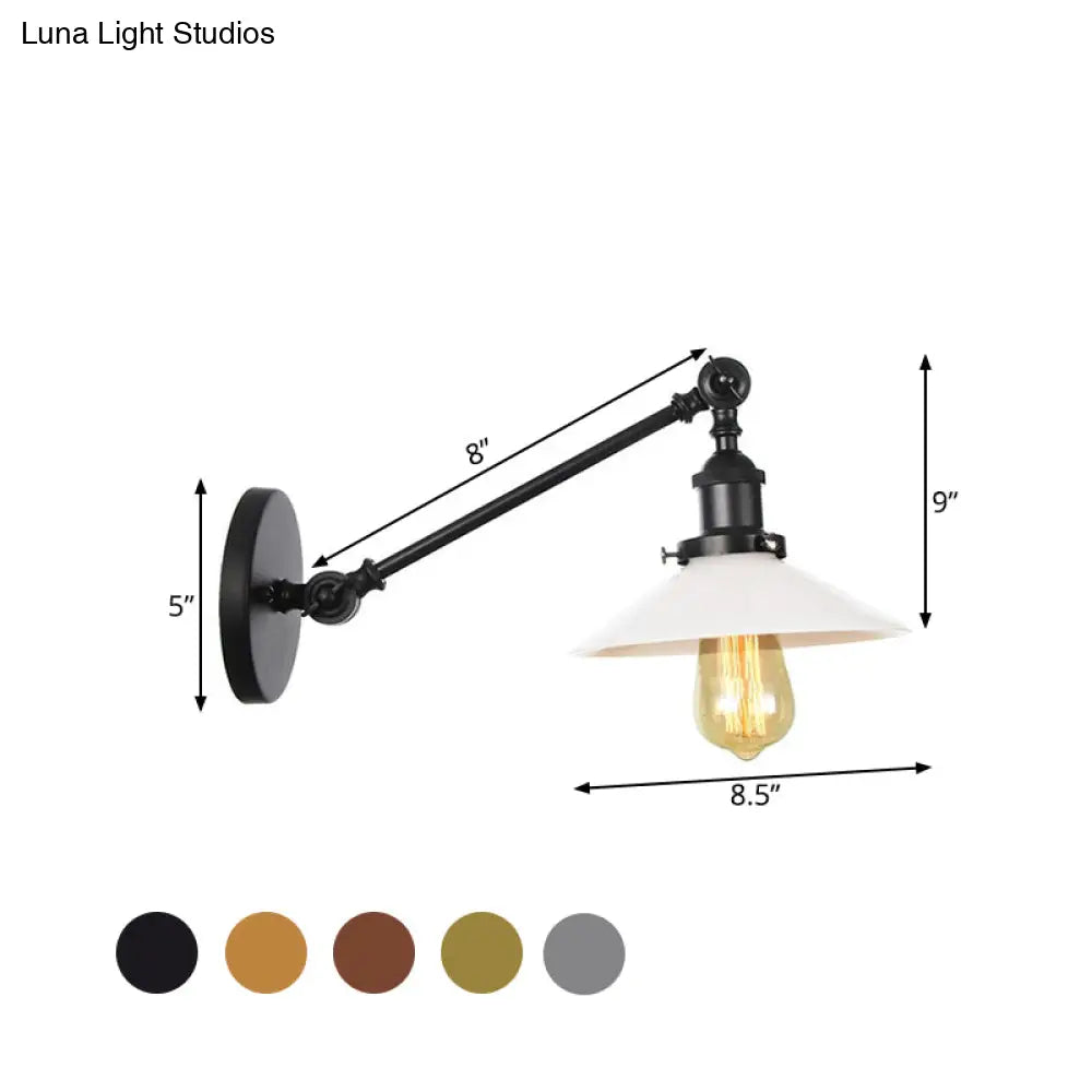 Industrial Conical Sconce Light With Opal Glass - Black/Bronze/Brass Finish Arm Mount 8/12 L