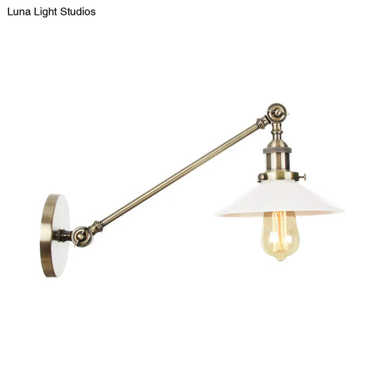 Industrial Conical Sconce Light With Opal Glass - Black/Bronze/Brass Finish Arm Mount 8/12 L